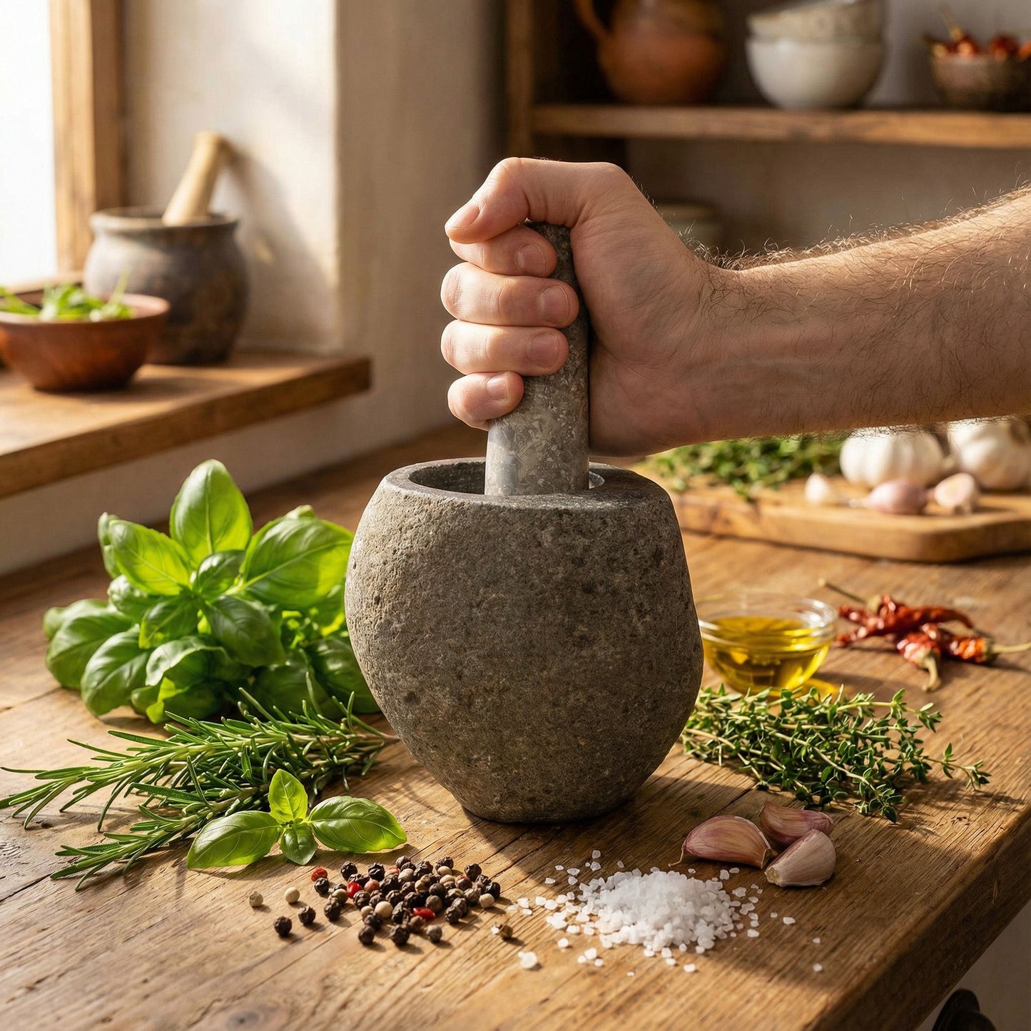 Natural Riverstone Decorative Pestle & Motar -Medium (aprox 12x8cm)