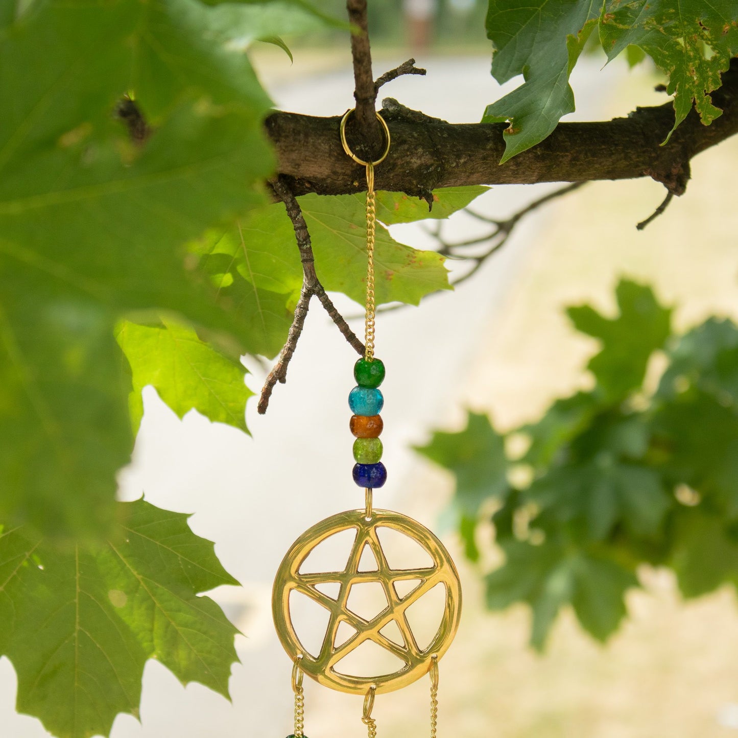 Indian Chimes - Brass Tri-Pentagram - 7 Bells - 9.5x32cm
