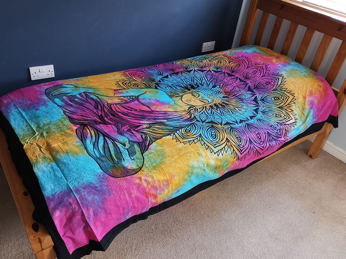 Single Cotton Bedspread + Wall Hanging - Peaceful Buddha 130cm x 200cm
