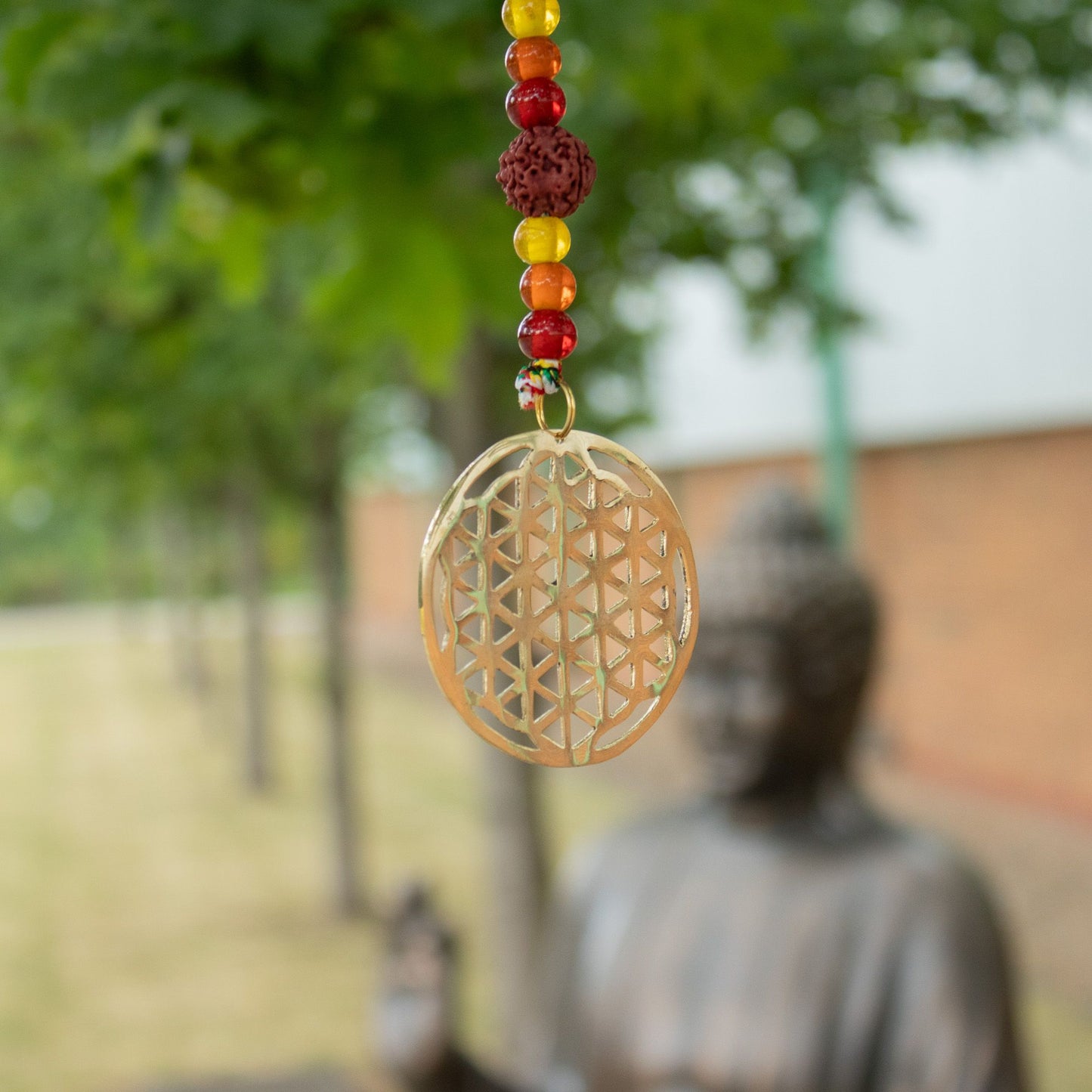 Indian Chimes - Brass Flower of Life with Rudraksha Beads String Bells - 6x63cm