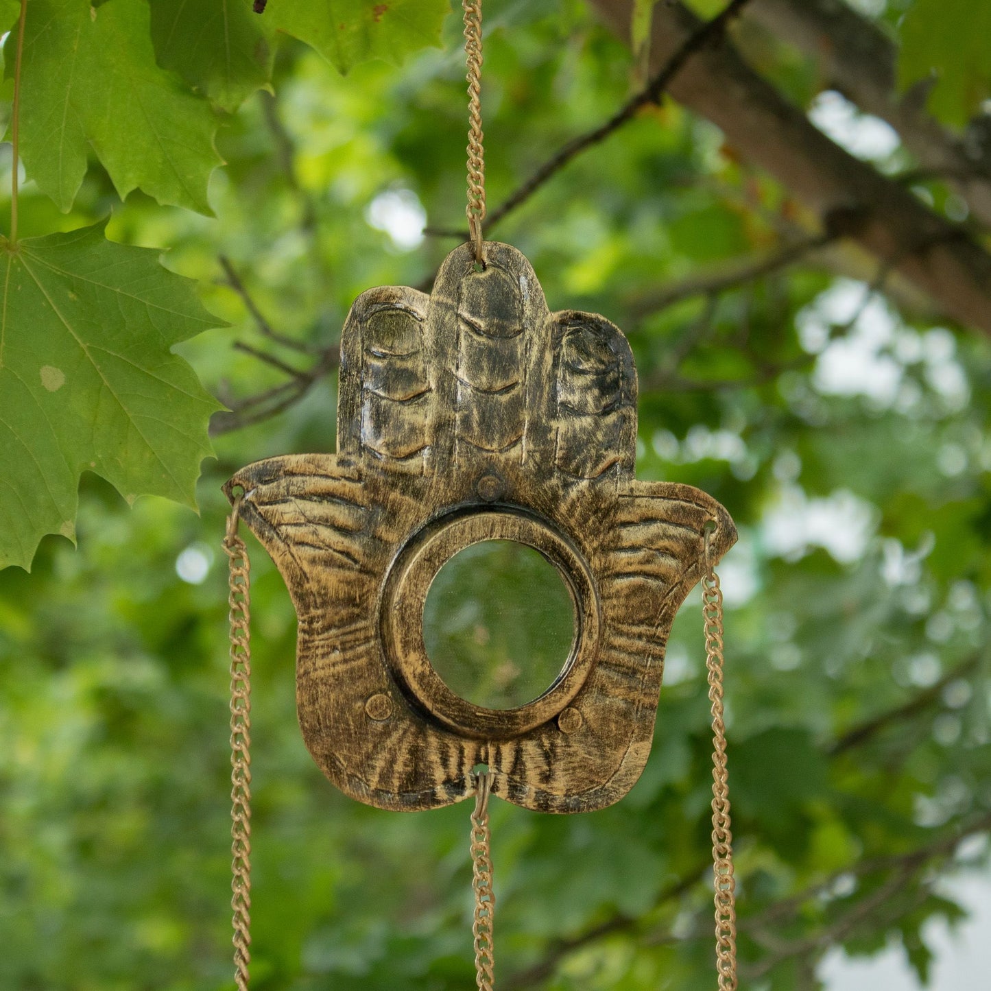 Indian Chimes - Hamsa Sm Mirror 3 Bells - 14x55cm