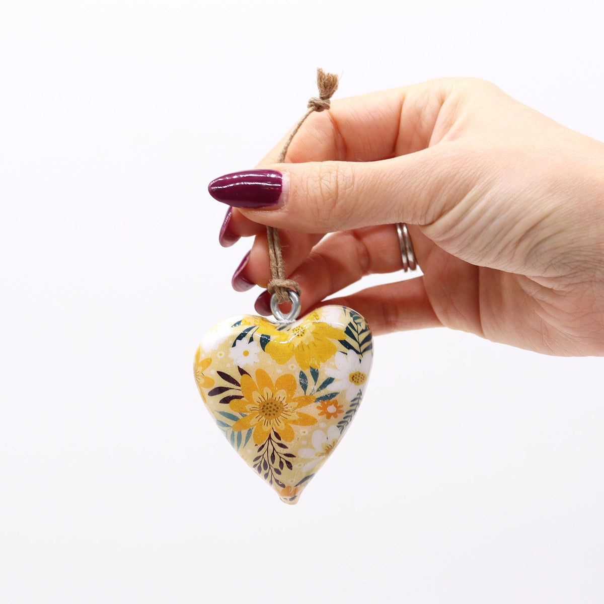 Lrg Decor Wood Heart - Yellow Floral
