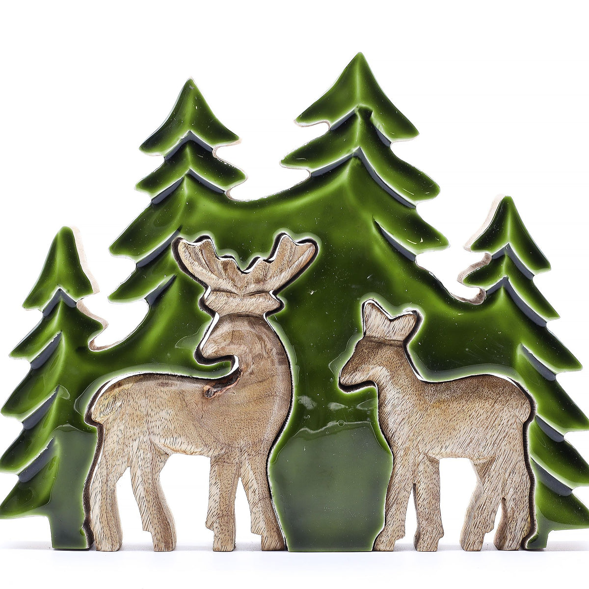 Lost in the Forrest - Two Dear in the Forrest 3D Wooden Decoration - 18x23cm