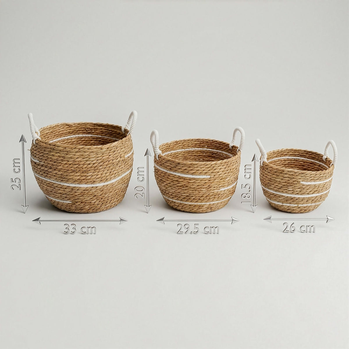 Cotton & Seagrass Large Baskets – Natural Stripes – Set of 3