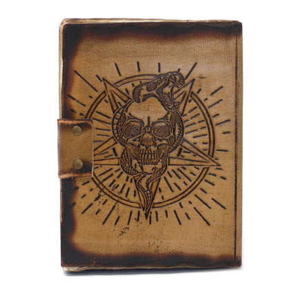 Leather Pentagon & Skull with Burns Detail Notebook (18x13 cm)