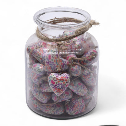 Large Decor Wood Hearts -  Pretty Floral - in Display Jar