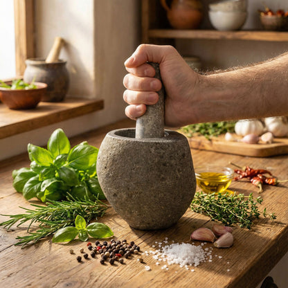 Natural Riverstone Decorative Pestle & Motar -Medium (aprox 12x8cm)
