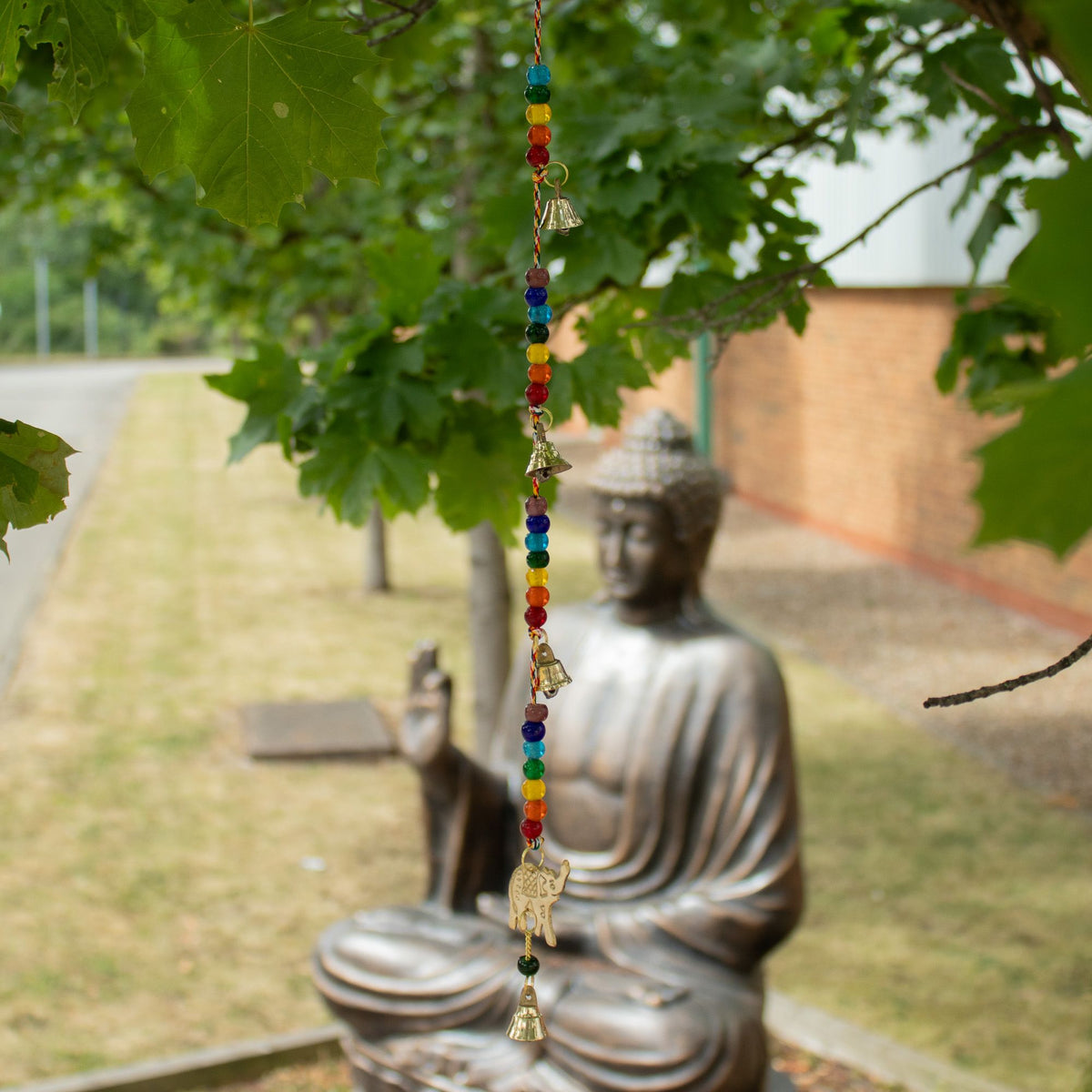 Indian Chimes - Brass Elephant with Chakra Beads String Bells - 53cm