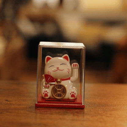 Mini Solar Powered Money Cat in Box - White