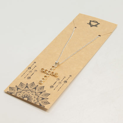 Indian Devotional Pendant - Silver Plated (45cm Chain)- Citrine Crucifix