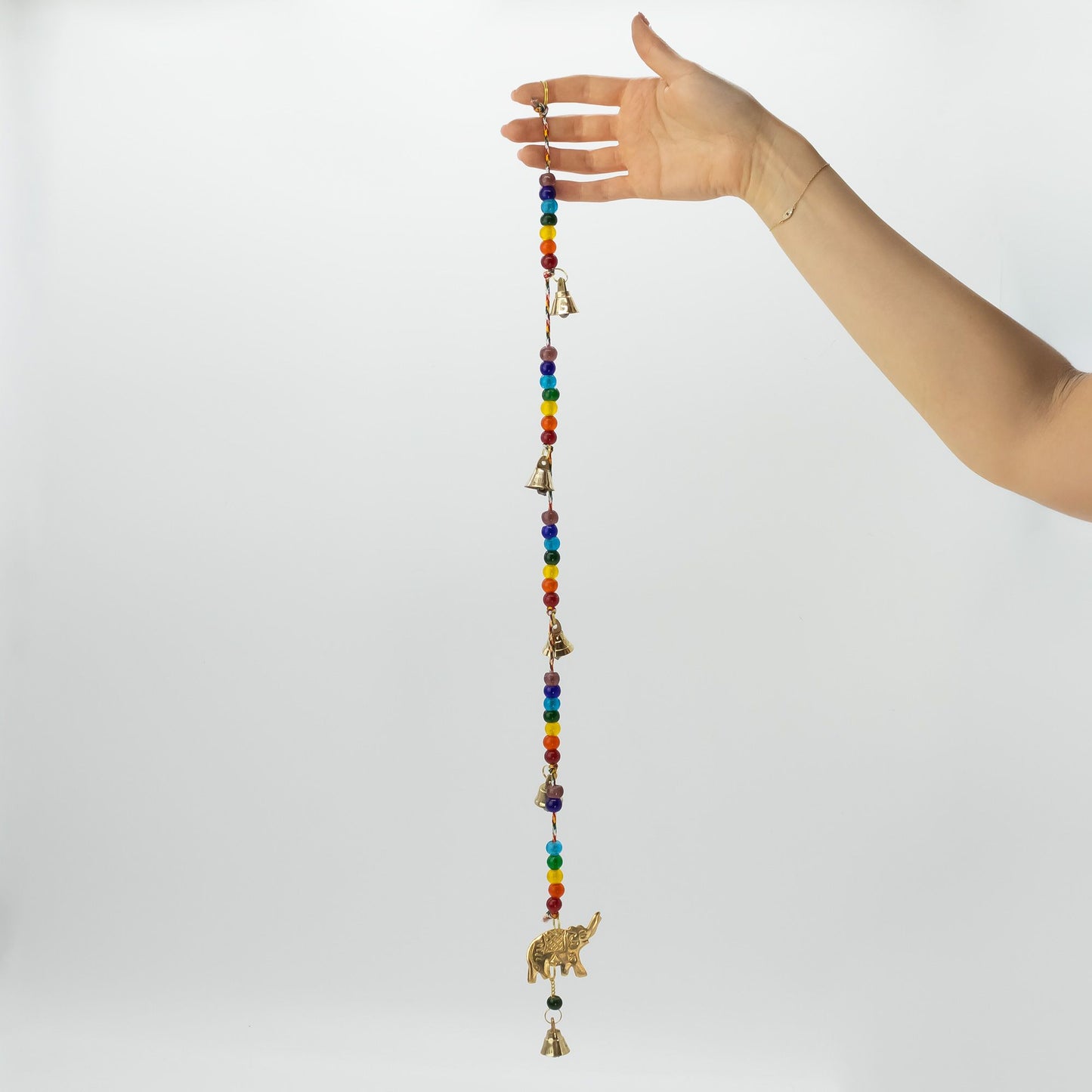 Indian Chimes - Brass Elephant with Chakra Beads String Bells - 53cm