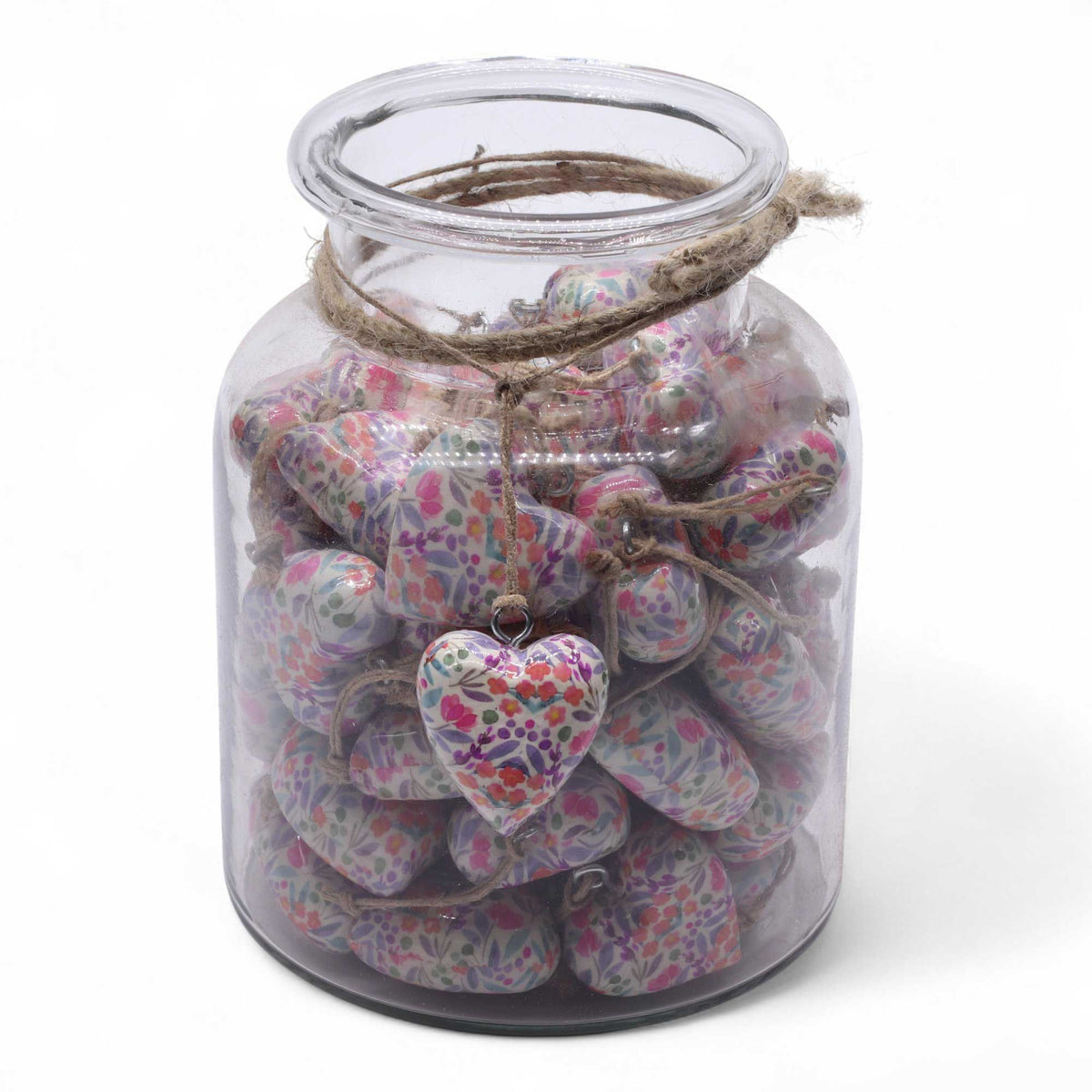 Large Decor Wood Hearts -  Pretty Floral - in Display Jar