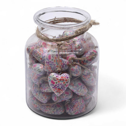 Large Decor Wood Hearts -  Pretty Floral - in Display Jar