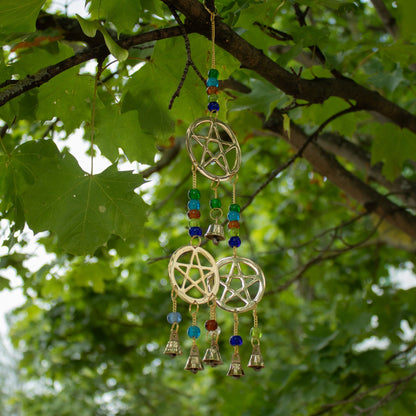 Indian Chimes - Brass Tri-Pentagram  - 7 Bells - 9.5x32cm