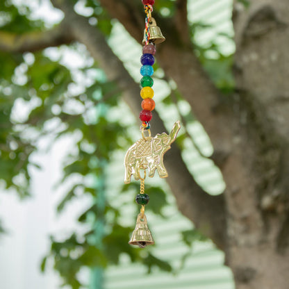 Indian Chimes - Brass Elephant with Chakra Beads String Bells - 53cm