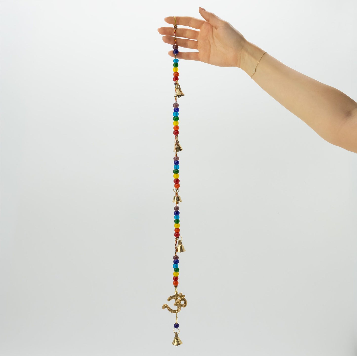 Indian Chimes - Brass OM with Chakra Beads String Bells - 53cm