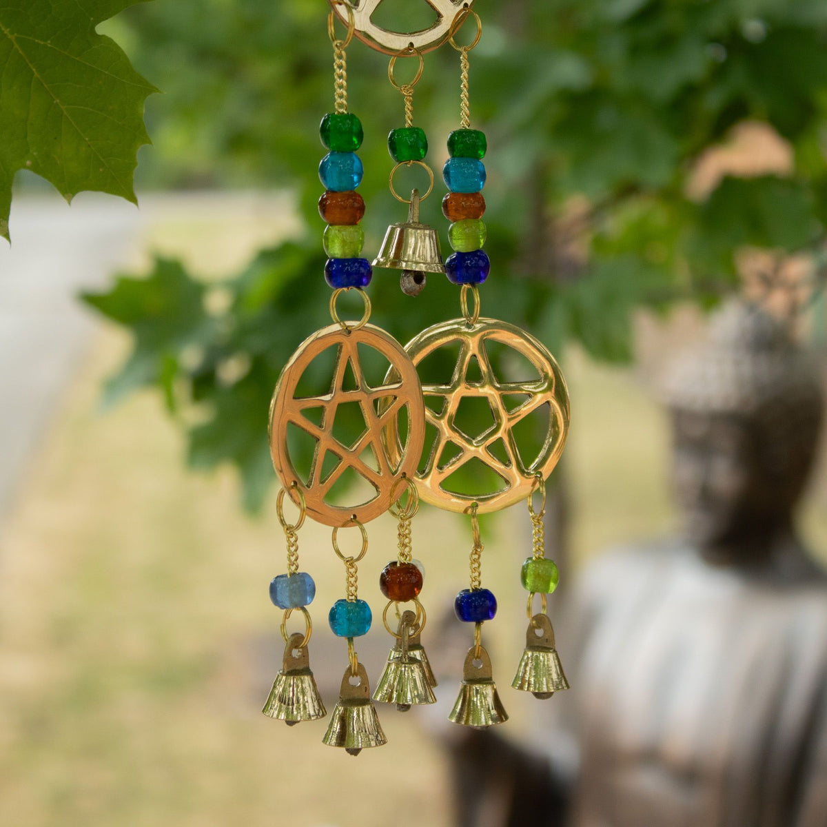 Indian Chimes - Brass Tri-Pentagram  - 7 Bells - 9.5x32cm