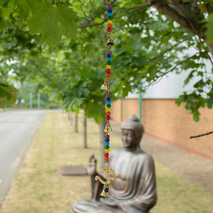 Indian Chimes - Brass OM with Chakra Beads String Bells - 53cm