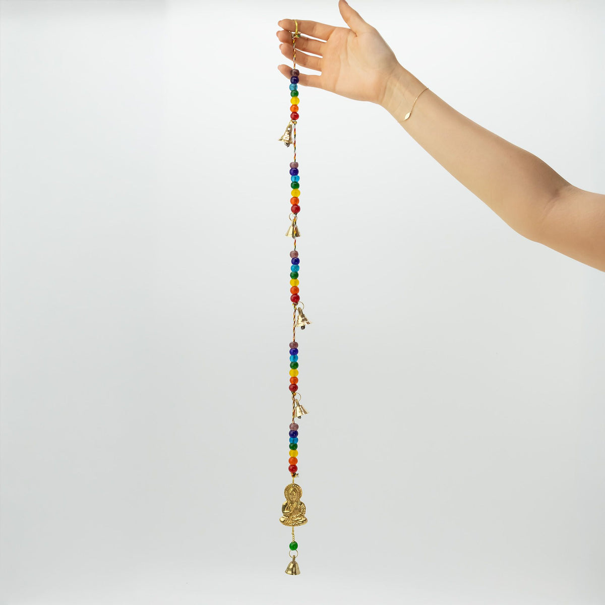 Indian Chimes - Brass Buddha with Chakra Beads String Bells - 53cm