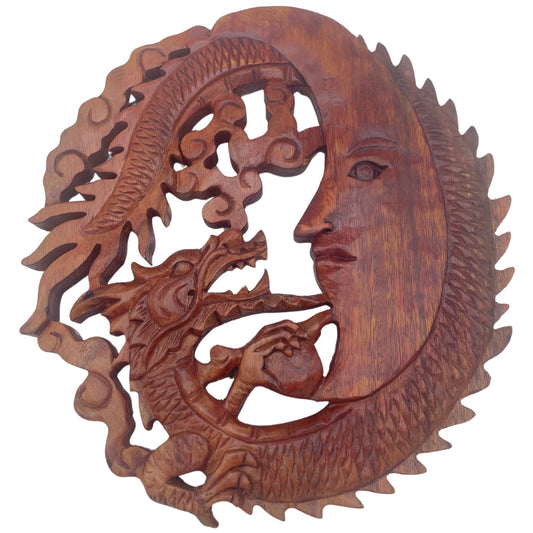 Moonface & Dragon Plaque Carving - 30cm