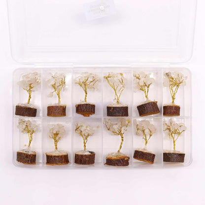 Mini Gemstone Trees On Wood Base - Rock Quartz (15 stones)
