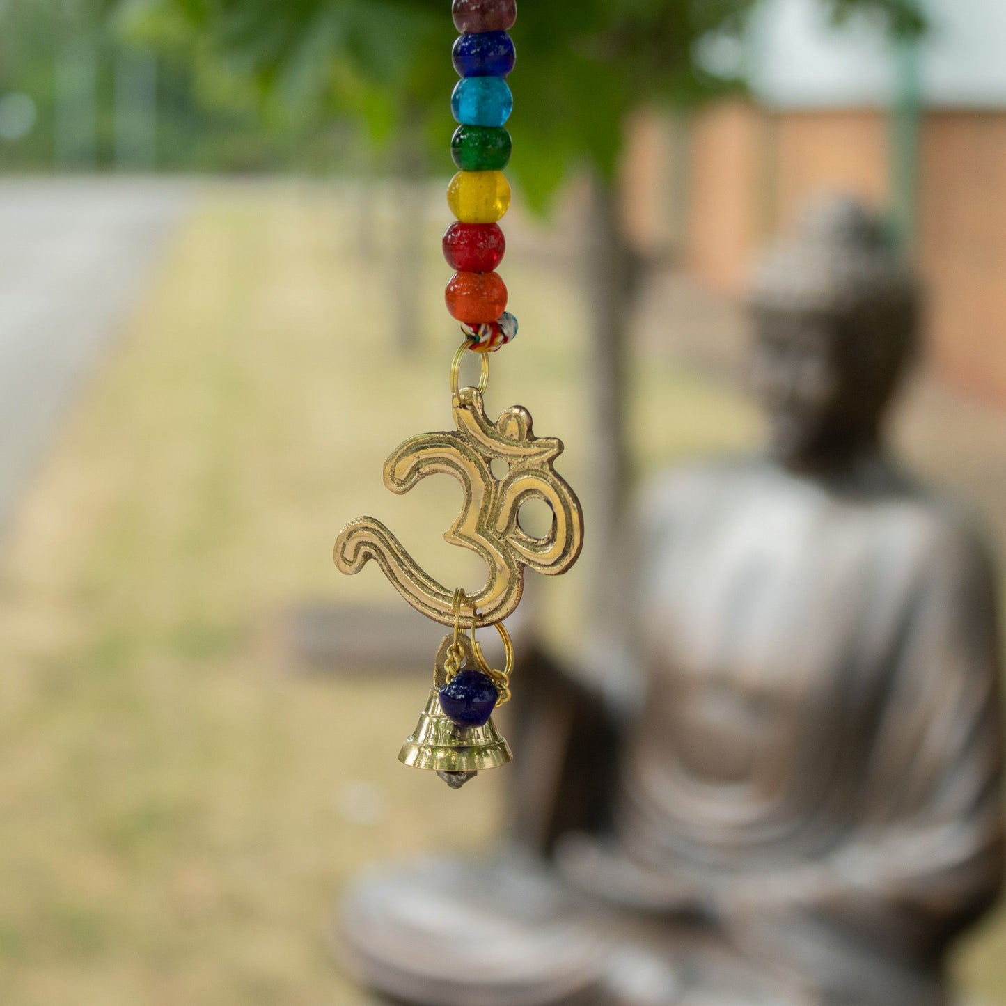 Indian Chimes - Brass OM with Chakra Beads String Bells - 53cm