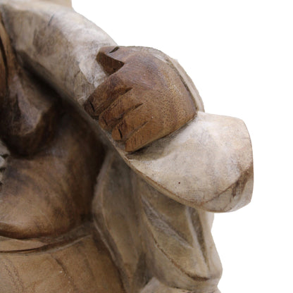 Hand Carved Buddha Statue - 30cm Bring Wood - Whitewash