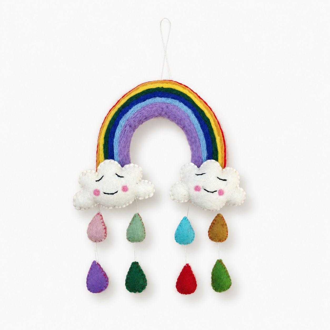 Handmade Felt Mobile - Rainbow Happy Clouds