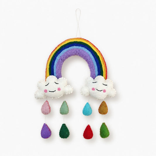 Handmade Felt Mobile - Rainbow Happy Clouds