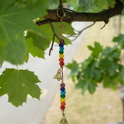Indian Chimes - Brass OM with Chakra Beads String Bells - 53cm
