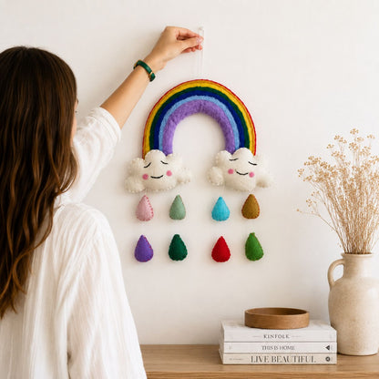 Handmade Felt Mobile - Rainbow Happy Clouds