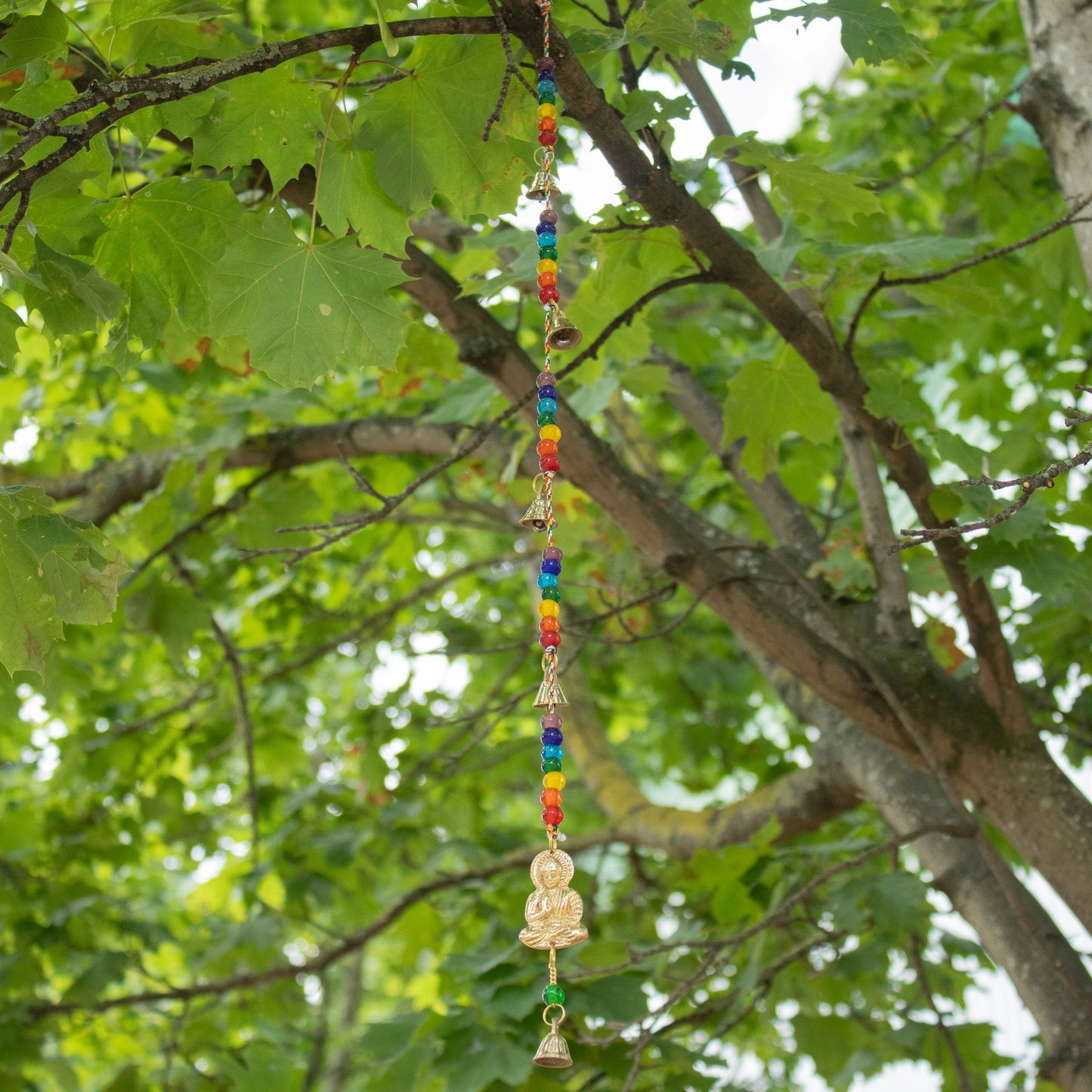 Indian Chimes - Brass Buddha with Chakra Beads String Bells - 53cm