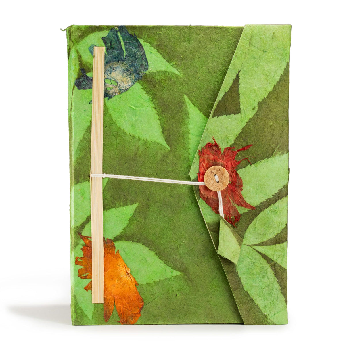 Lokta Bold Floral Notebook – Large (21x15cm) – 45 Leaves – Includes Bookmark – Moss Green