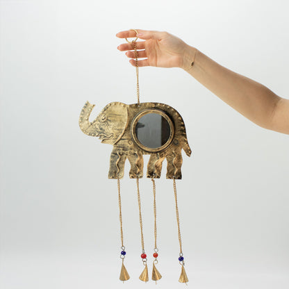 Indian Chimes - Elephant Lrg Mirror 4 Bells - 24x60cm