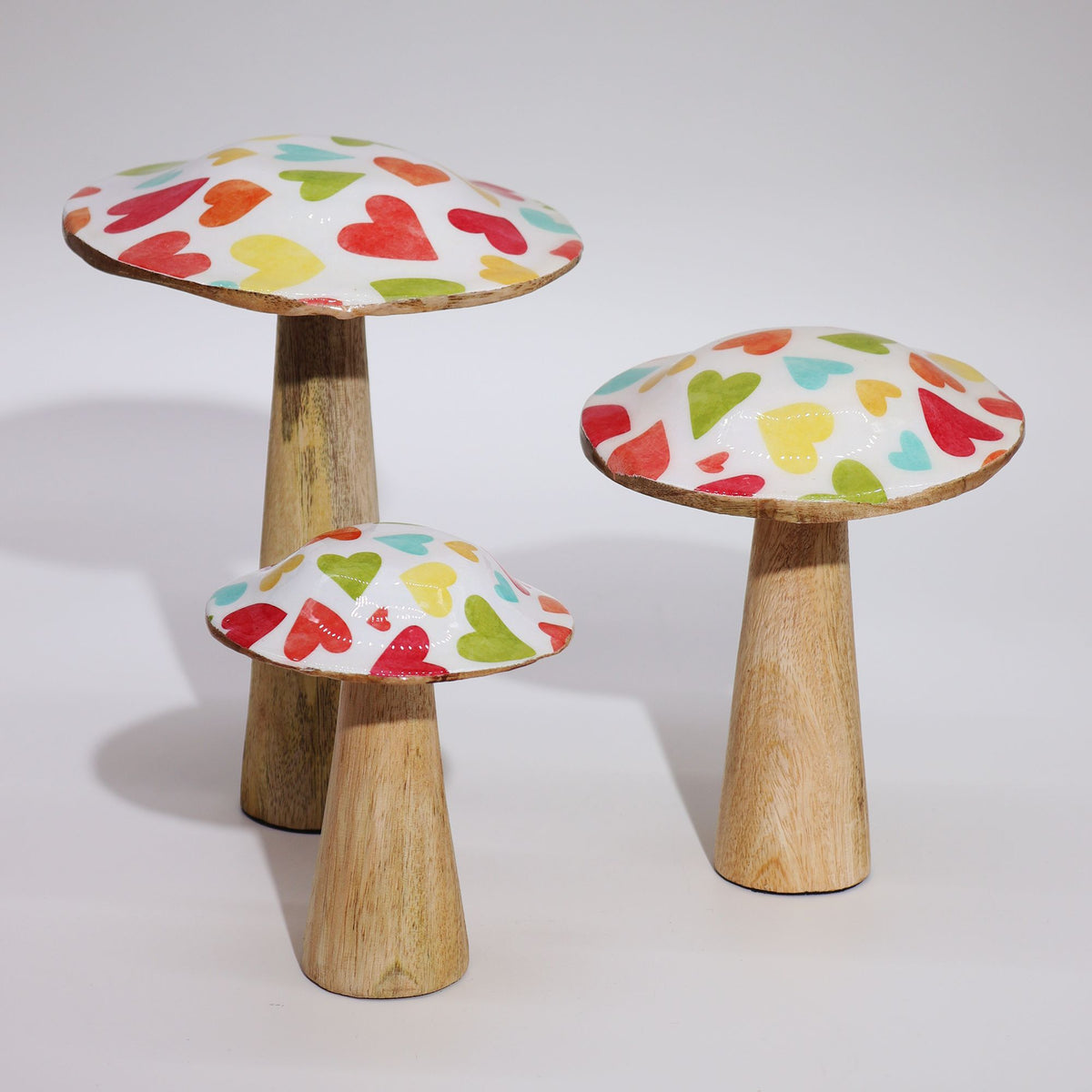 Large Enamelled Mushroom - 20cm - Pastel Hearts