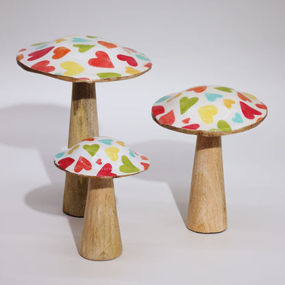 Large Enamelled Mushroom - 20cm - Pastel Hearts