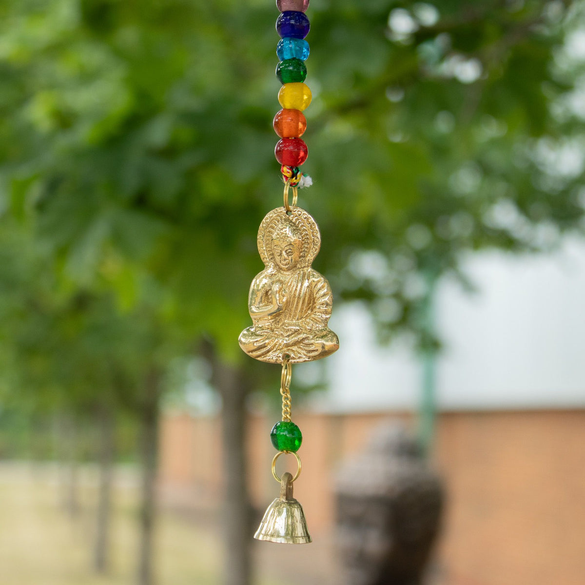 Indian Chimes - Brass Buddha with Chakra Beads String Bells - 53cm