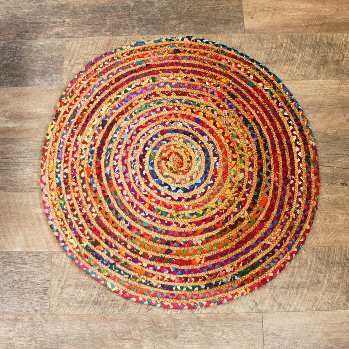 Round Jute and Recycled Cotton Rug -  90 cm