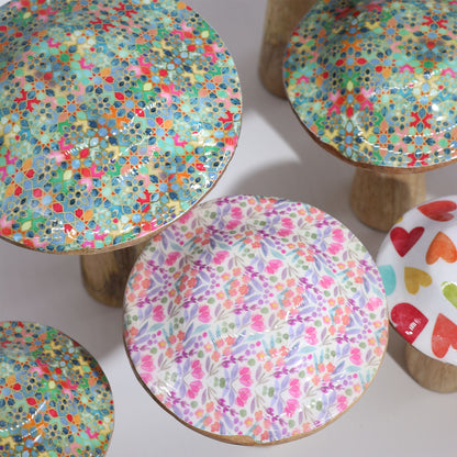 Large Enamelled Mushroom - 20cm - Pastel Hearts