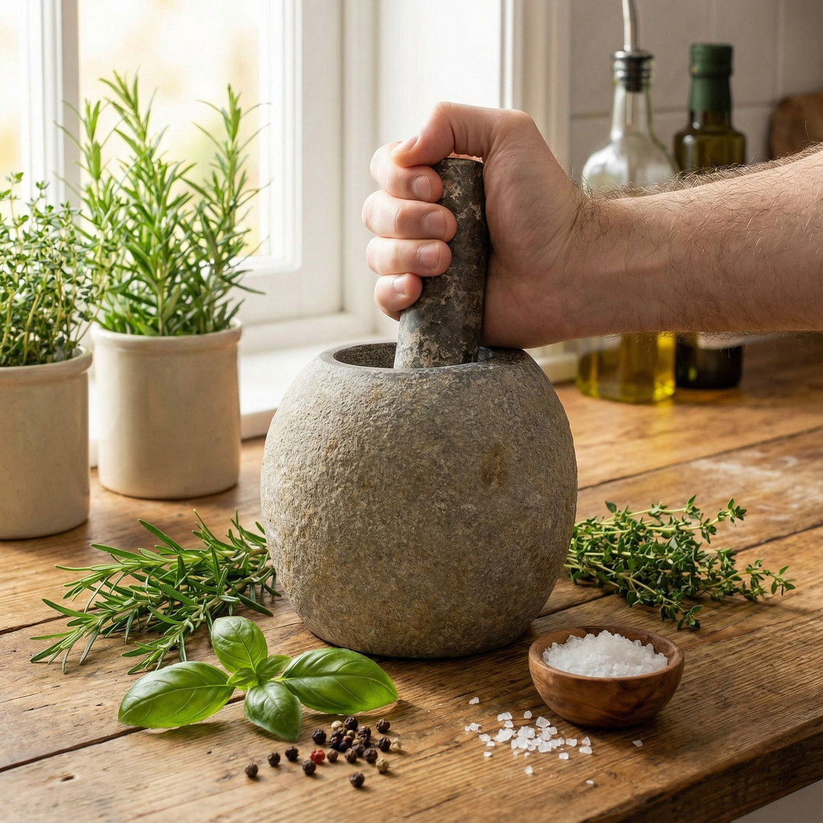Natural Riverstone Decorative Pestle & Motar- Large (aprox 15x12cm)