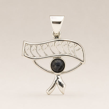 Indian Devotional Pendant - Silver Plated (45cm Cord)- Cleopatra Eye - Iolite