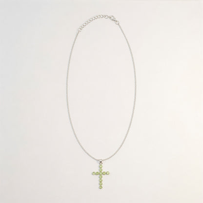 Indian Devotional Pendant - Silver Plated (45cm Chain)- Peridot Crucifix
