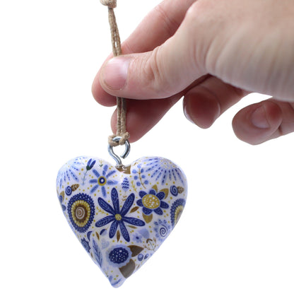 Large Decor Wood Hearts -  Blue Floral
