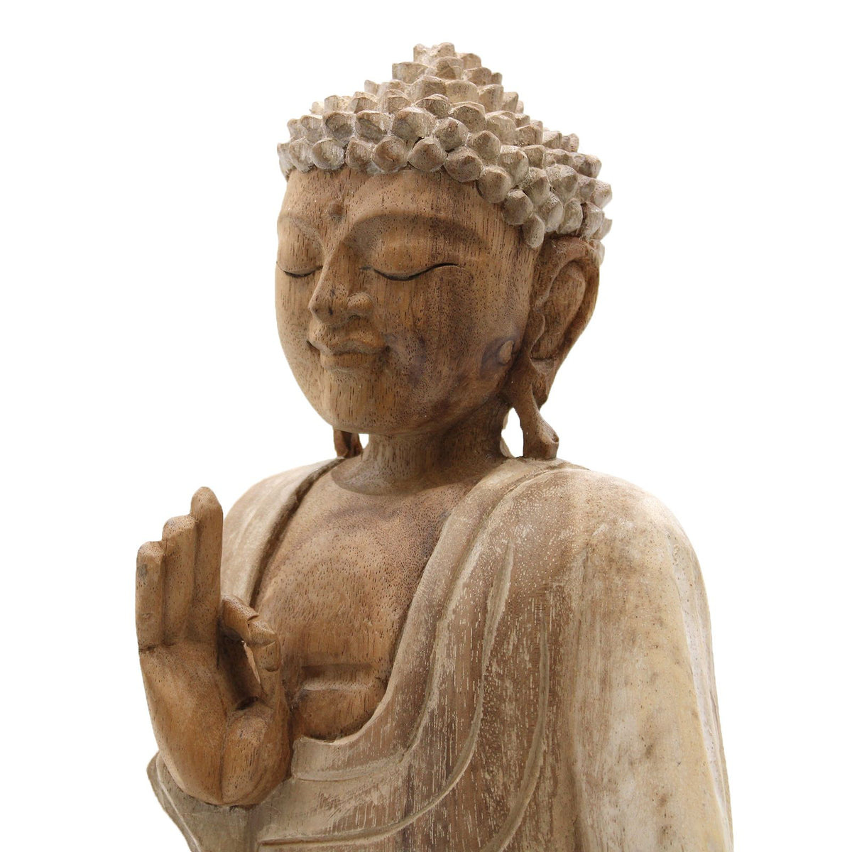 Hand Carved Buddha Statue - 30cm Teaching Transmission - Whitewash