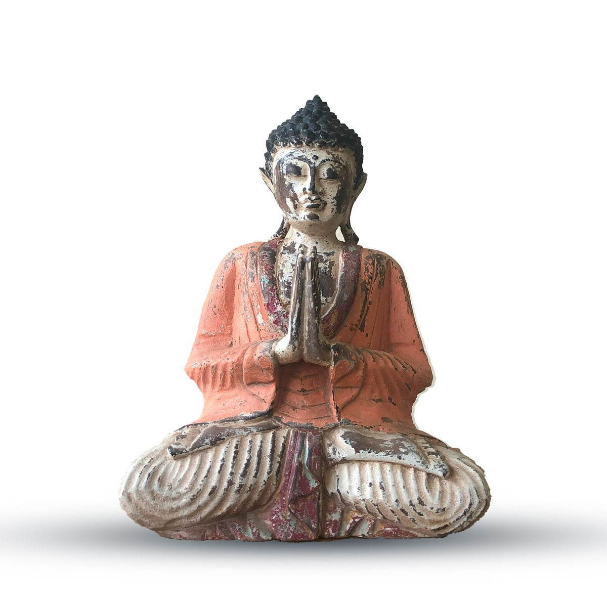 Vintage Orange Hand Carved Buddha Statue - 30cm - Welcome