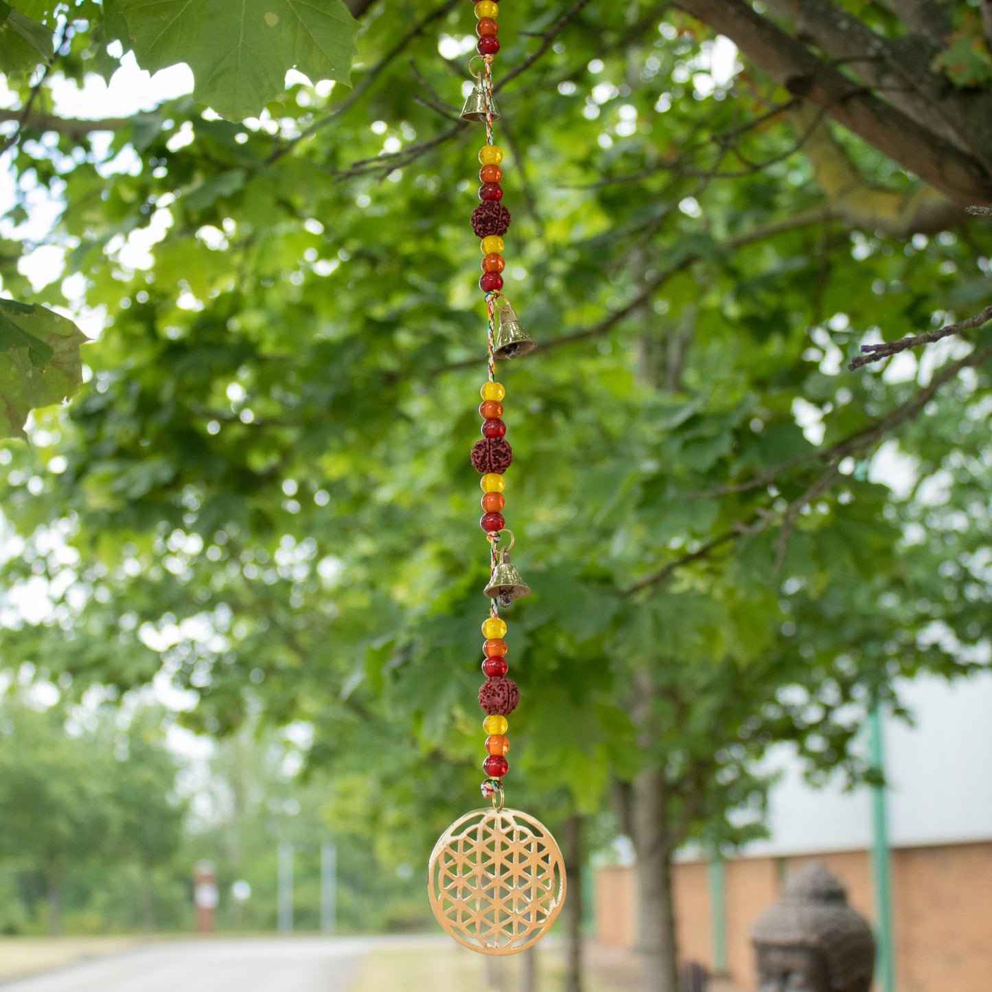 Indian Chimes - Brass Flower of Life with Rudraksha Beads String Bells - 6x63cm