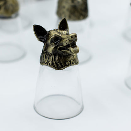 Gift Set of 12 Bottom Up Shot Glasses (25ml) - Forest & Mystical Creatures - Antique Bronze