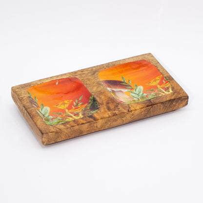 Double Trinket Tray 20x10x2.5cm - Mushroom Design Maroon