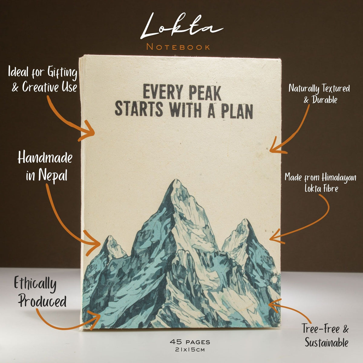 Lrg Lokta Inspiration Notebook (21x15cm) - 45 leafs - Every Peak - inc bookmark