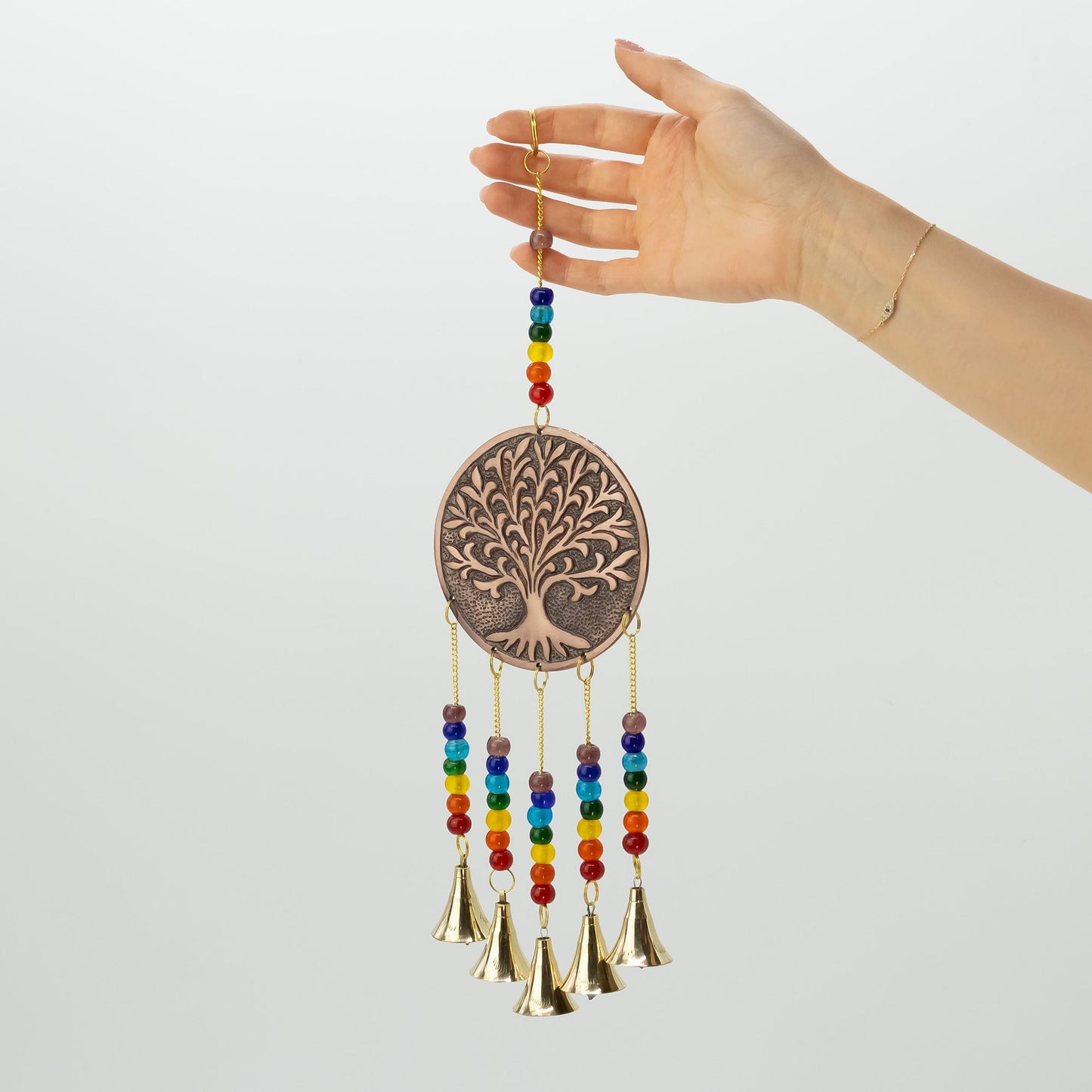 Indian Chimes - Med Tree of Life - Chakra Beads 5 Bells - 10x36cm